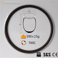 700C 38x25mm Clincher Alloy Brake Surface Carbon Road Bike Rim